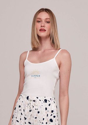 Regata De Pijama Feminino Com Estampa - Off White