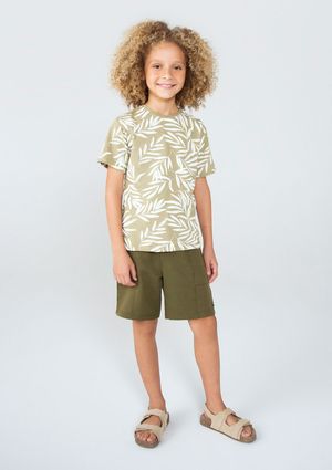 Camiseta Infantil Menino Manga Curta Estampada - Bege