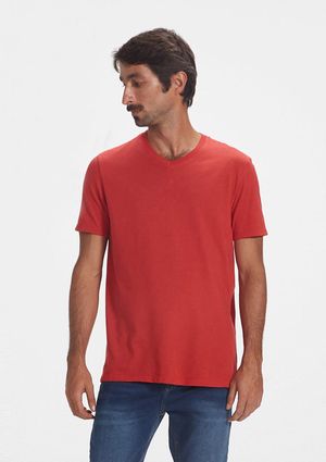 Camiseta Básica Masculina Manga Curta Com Decote V World - Vermelho