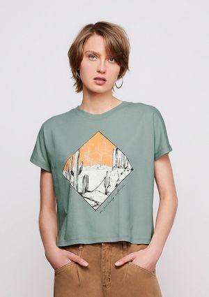 Camiseta Em Algodão Com Estampa Silk - Verde
