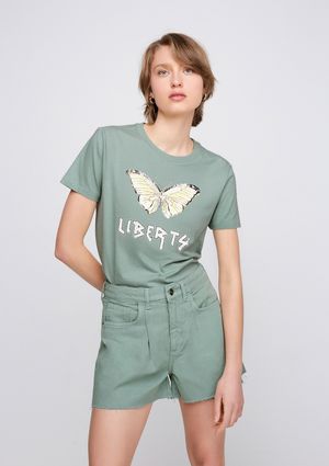 Camiseta Regular Em Algodão Com Estampa Animal - Verde