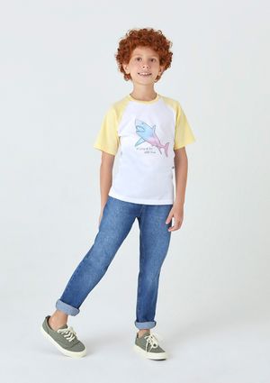 Camiseta Infantil Menino Manga Curta Em Malha Com Estampa - Off White