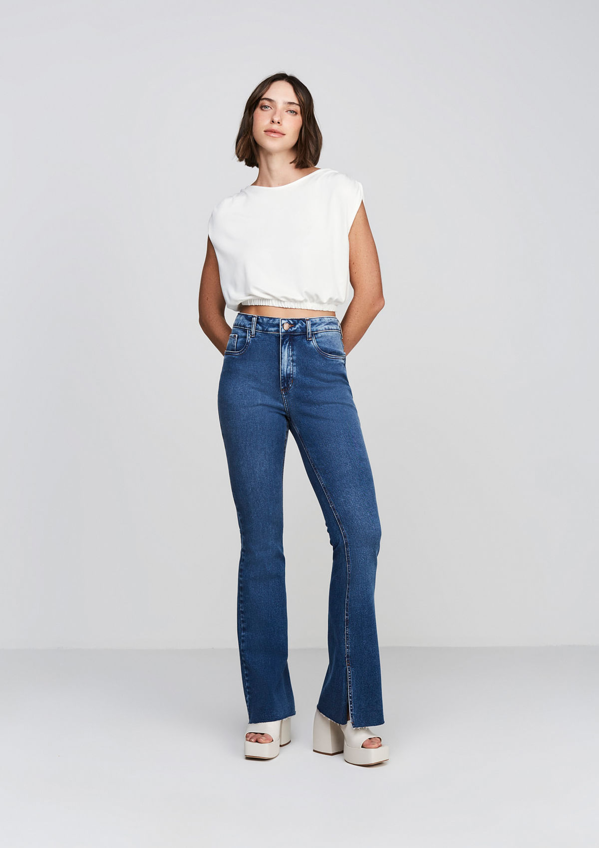 GENERICO Jeans ajustados de cintura alta para mujer- azul