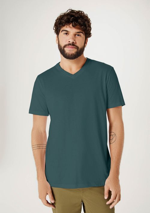 Camiseta Básica Masculina Manga Curta Decote V World - Verde