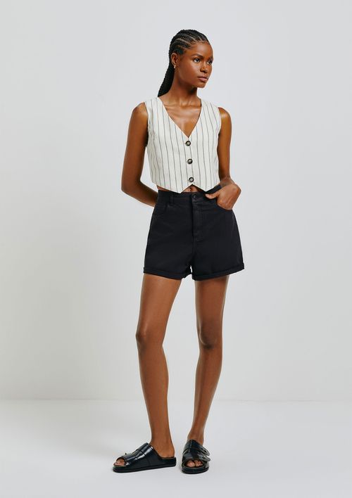 Shorts Jeans Feminino Cintura Alta Boyfriend