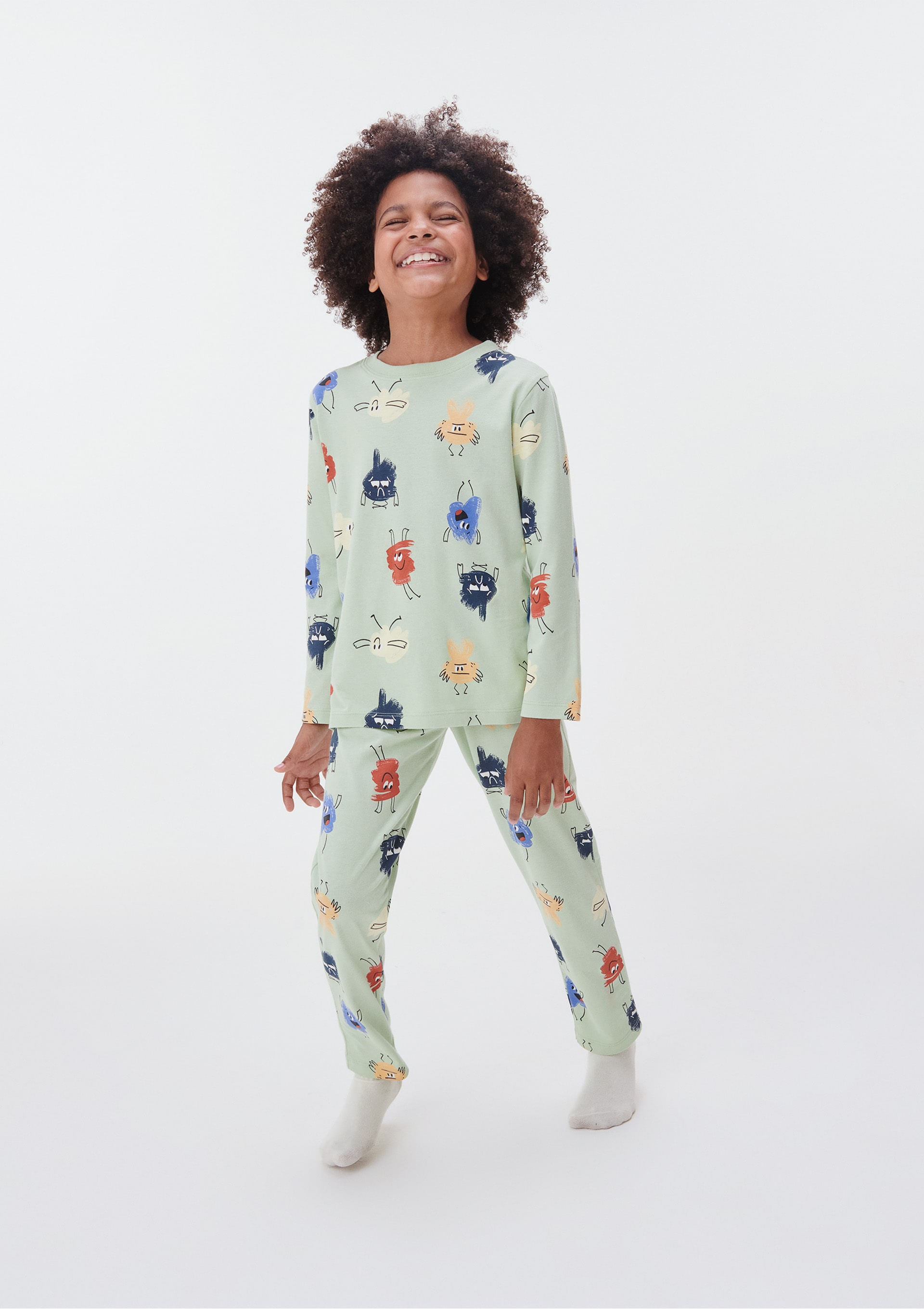 Pijama Infantil Menino Estampado Em Algodão - Verde Pijama Infantil Menino Estampado Em Algodão - Verde