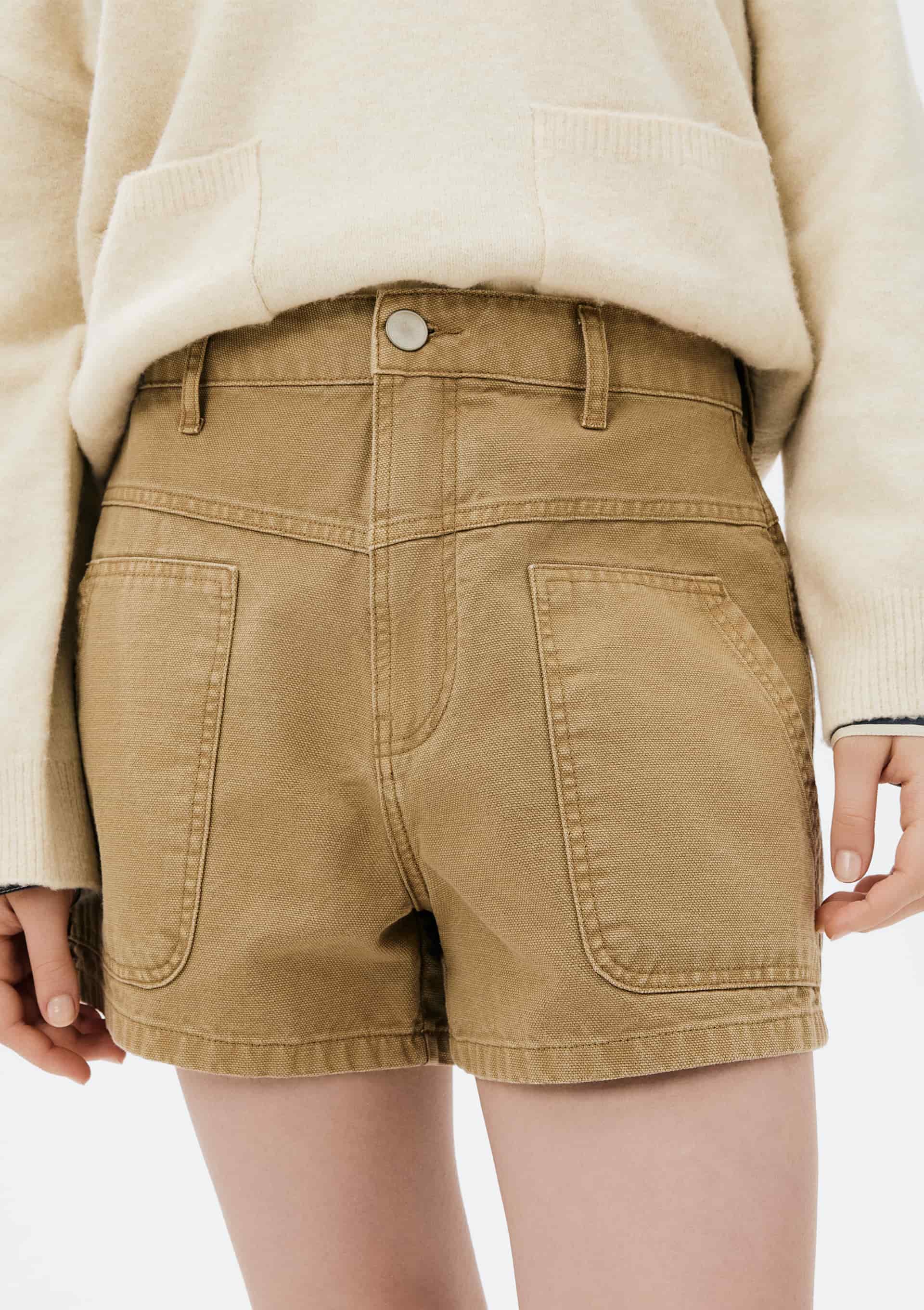 Shorts Feminino Cintura Média De Sarja - Caqui