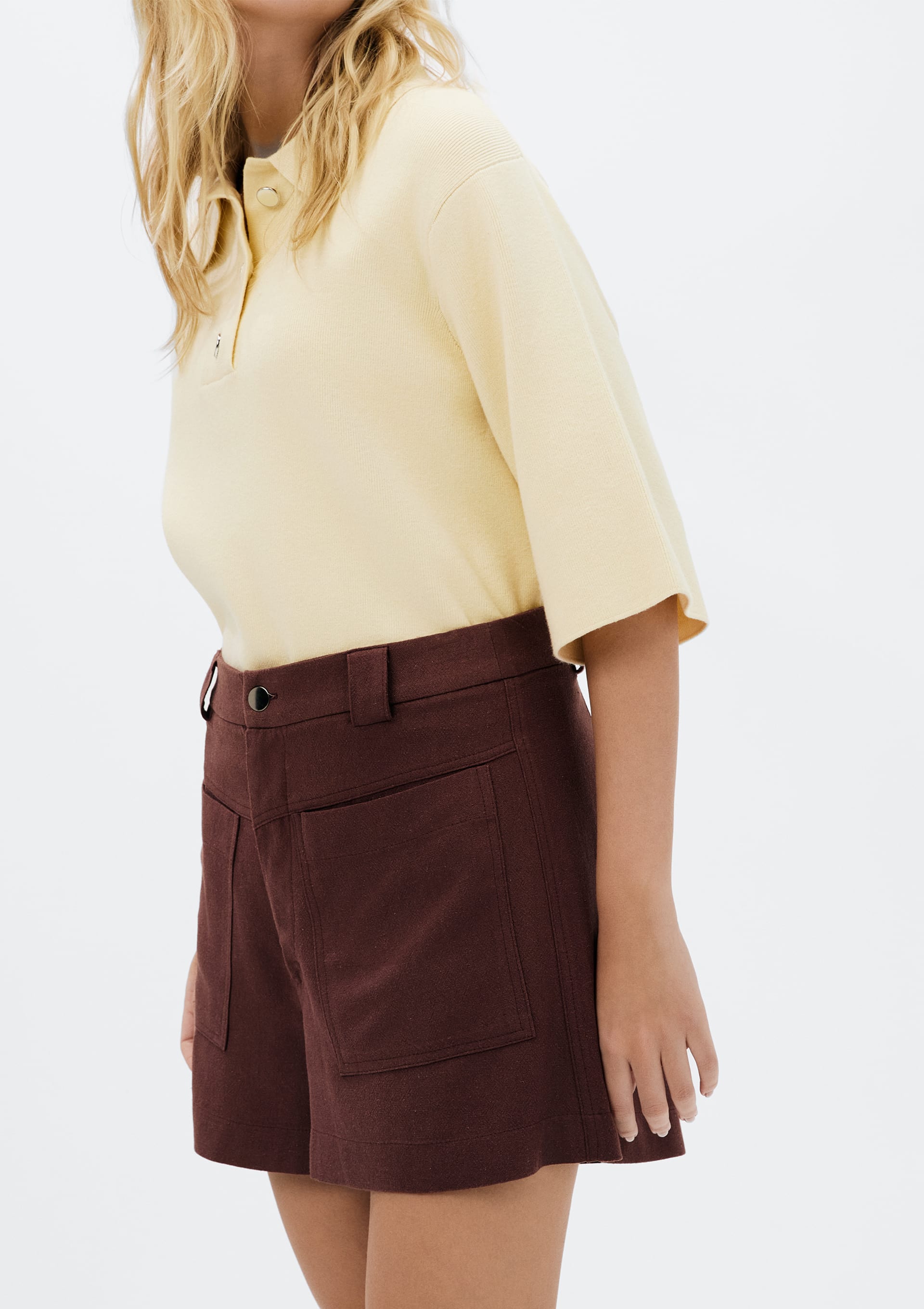 Shorts Feminino Cintura Média Em Viscolinho - Vinho