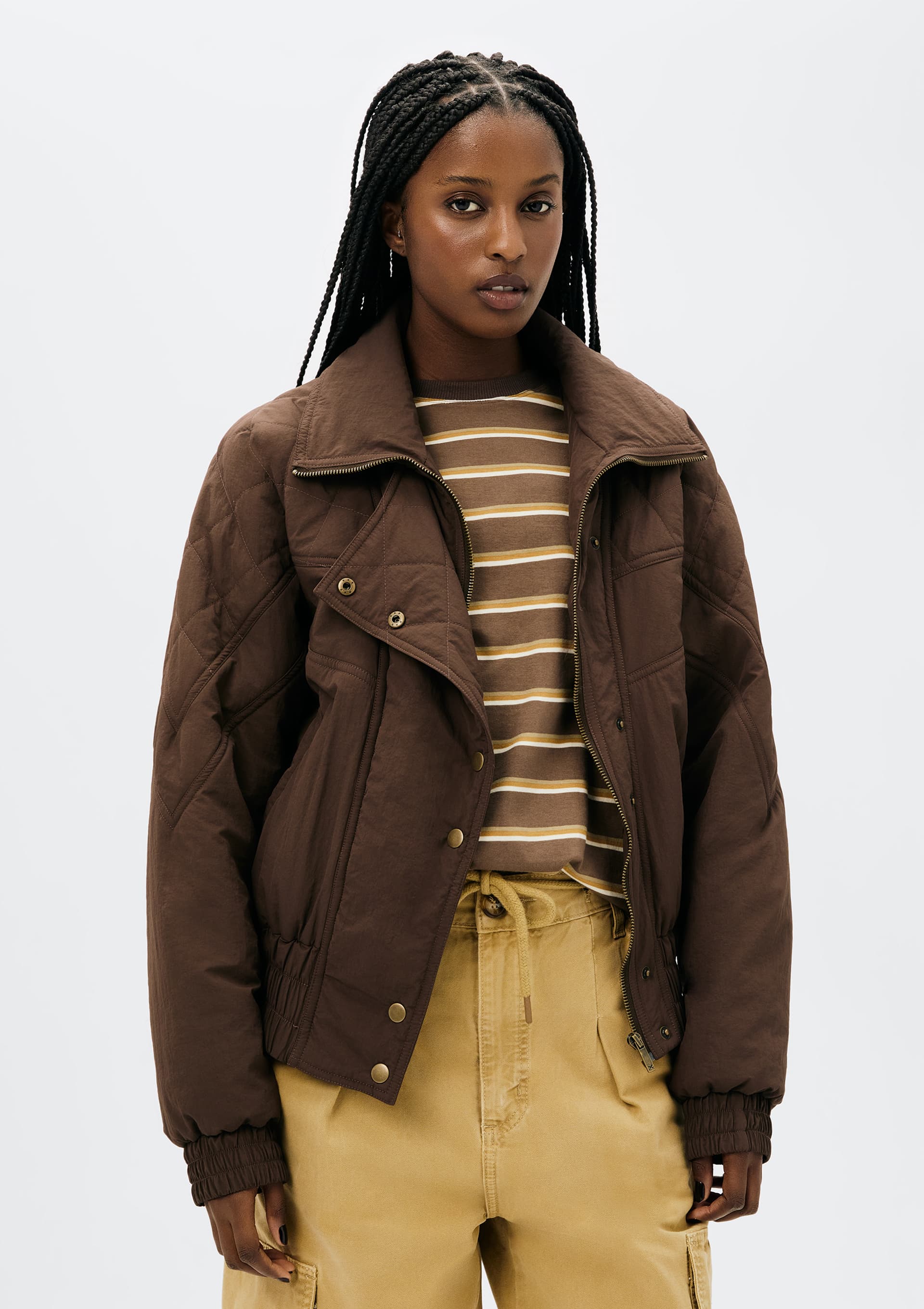 Jaqueta Puffer Feminina Em Nylon - Marrom