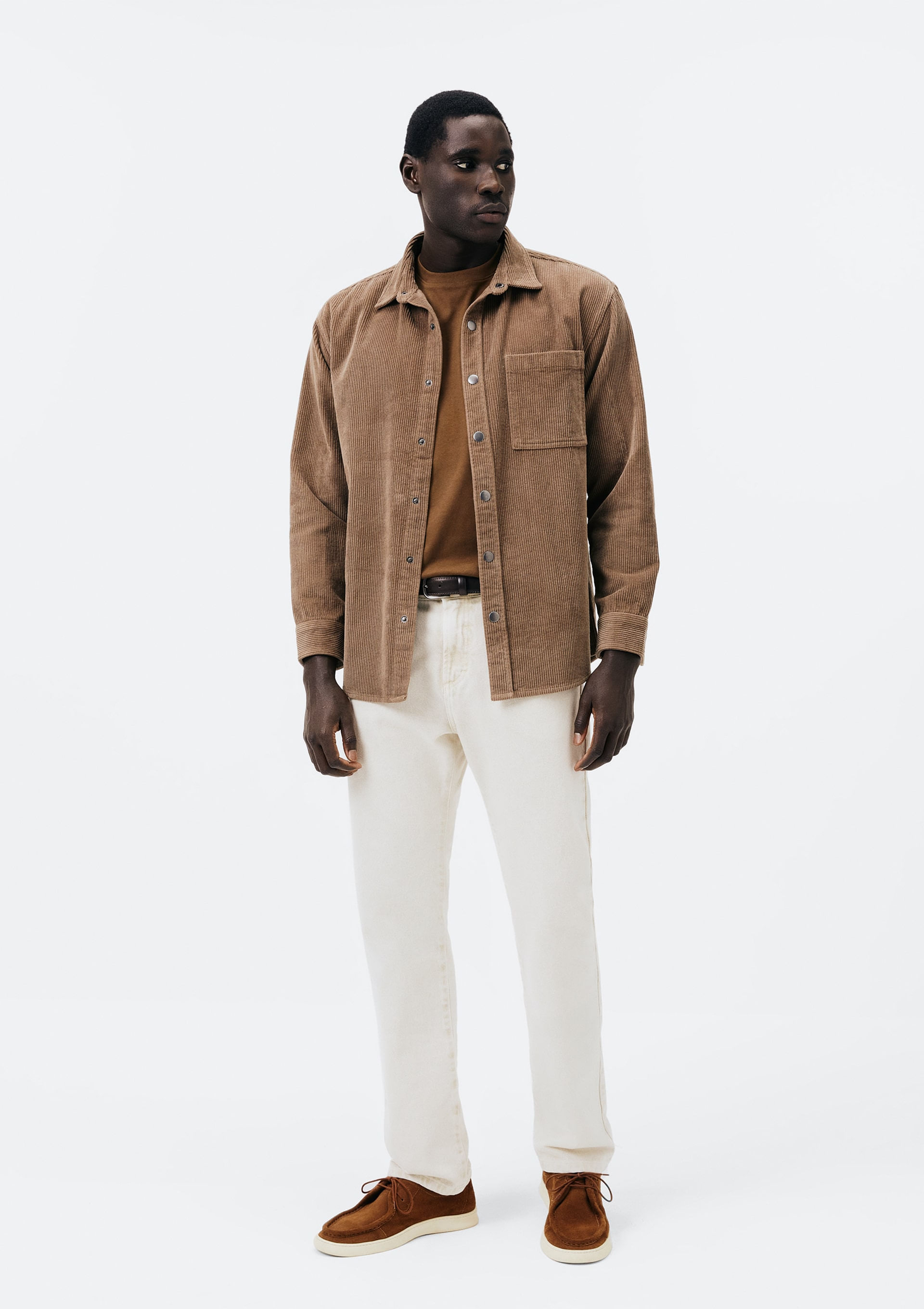 Jaqueta Masculina Overshirt Em Veludo Cotelê - Marrom