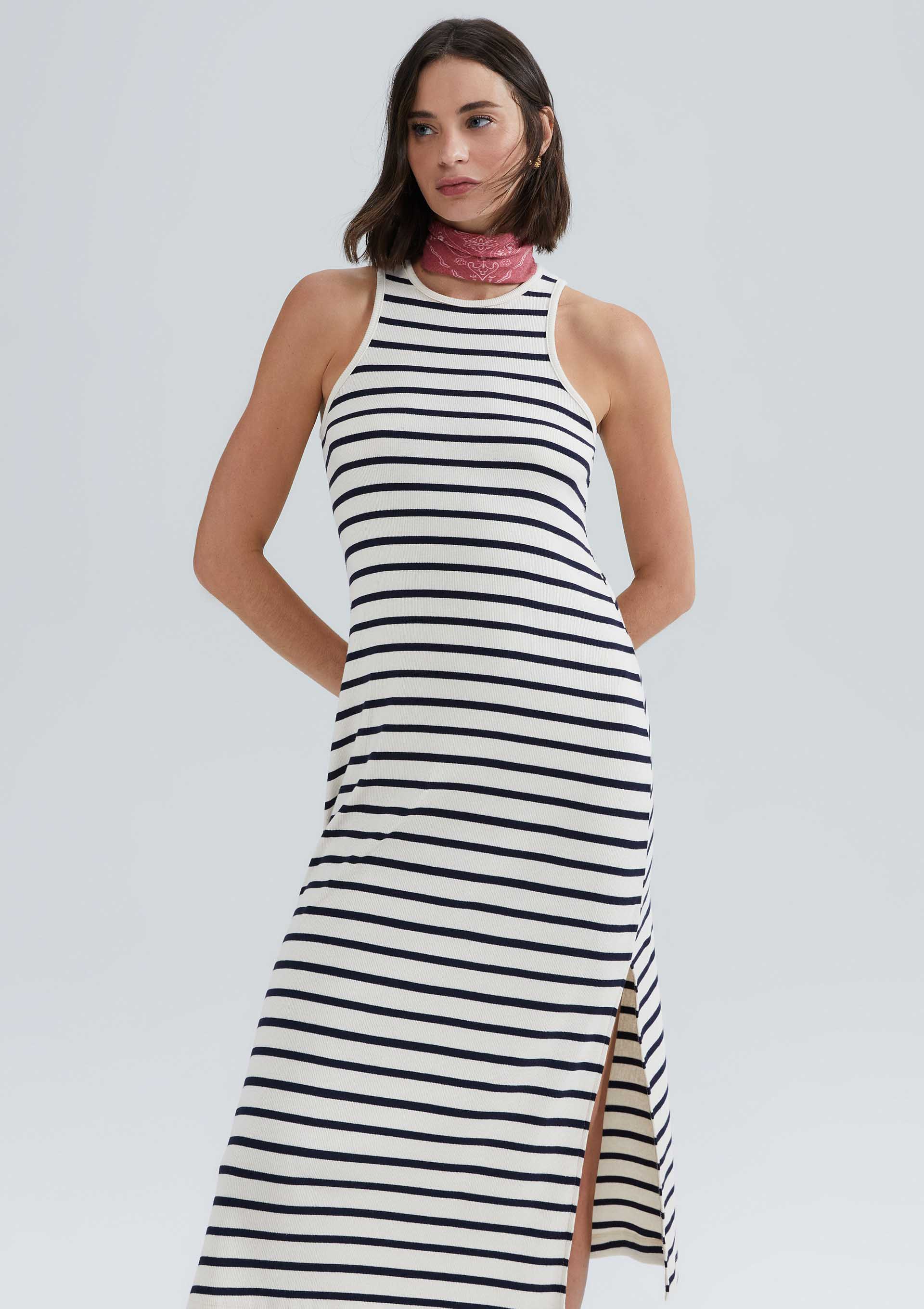 Vestido Midi Vestido Dzarm Listrado Vestidos Femininos Em Promoção