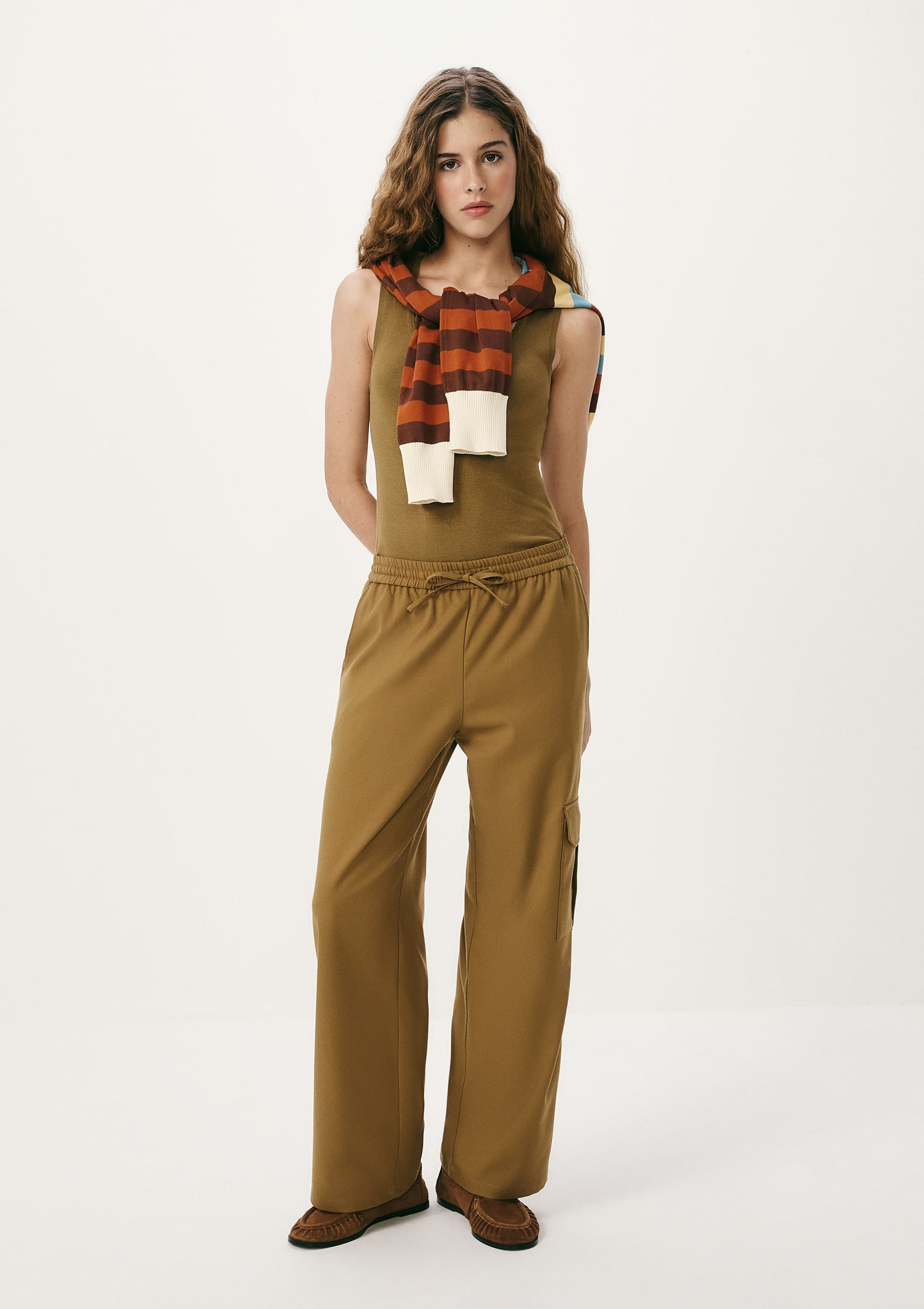 kk77  Calça Feminina Cós Elástico Bolso Cargo - Verde