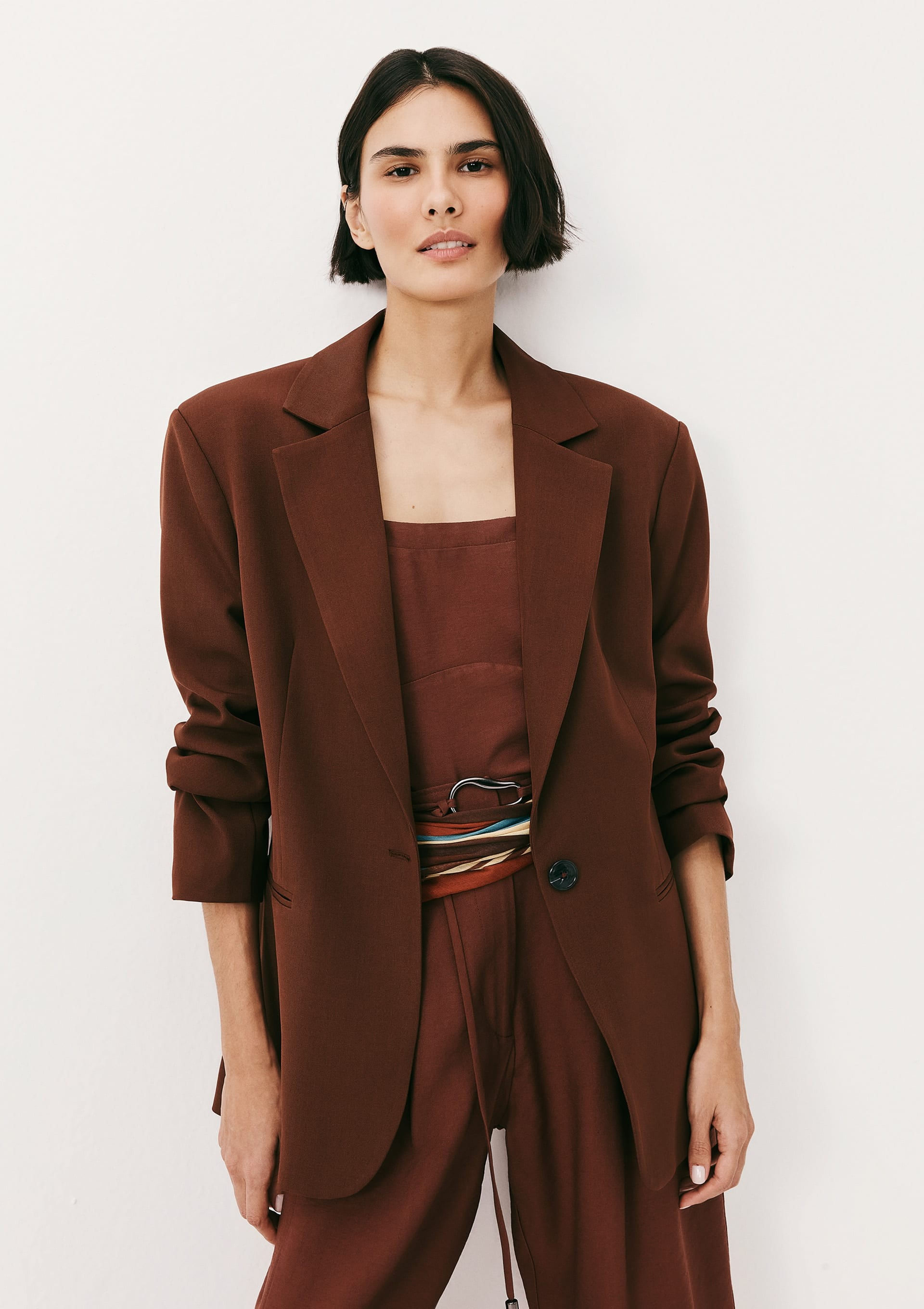 Blazer Feminino Regular Em Crepe - Marrom