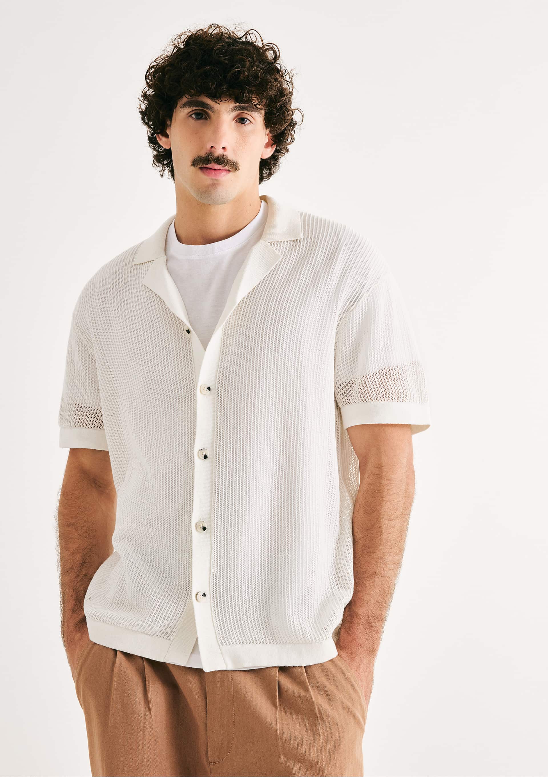 ホワイト 半袖シャツ estroso Camisa Masculina Em Tricô Vazado - Off white