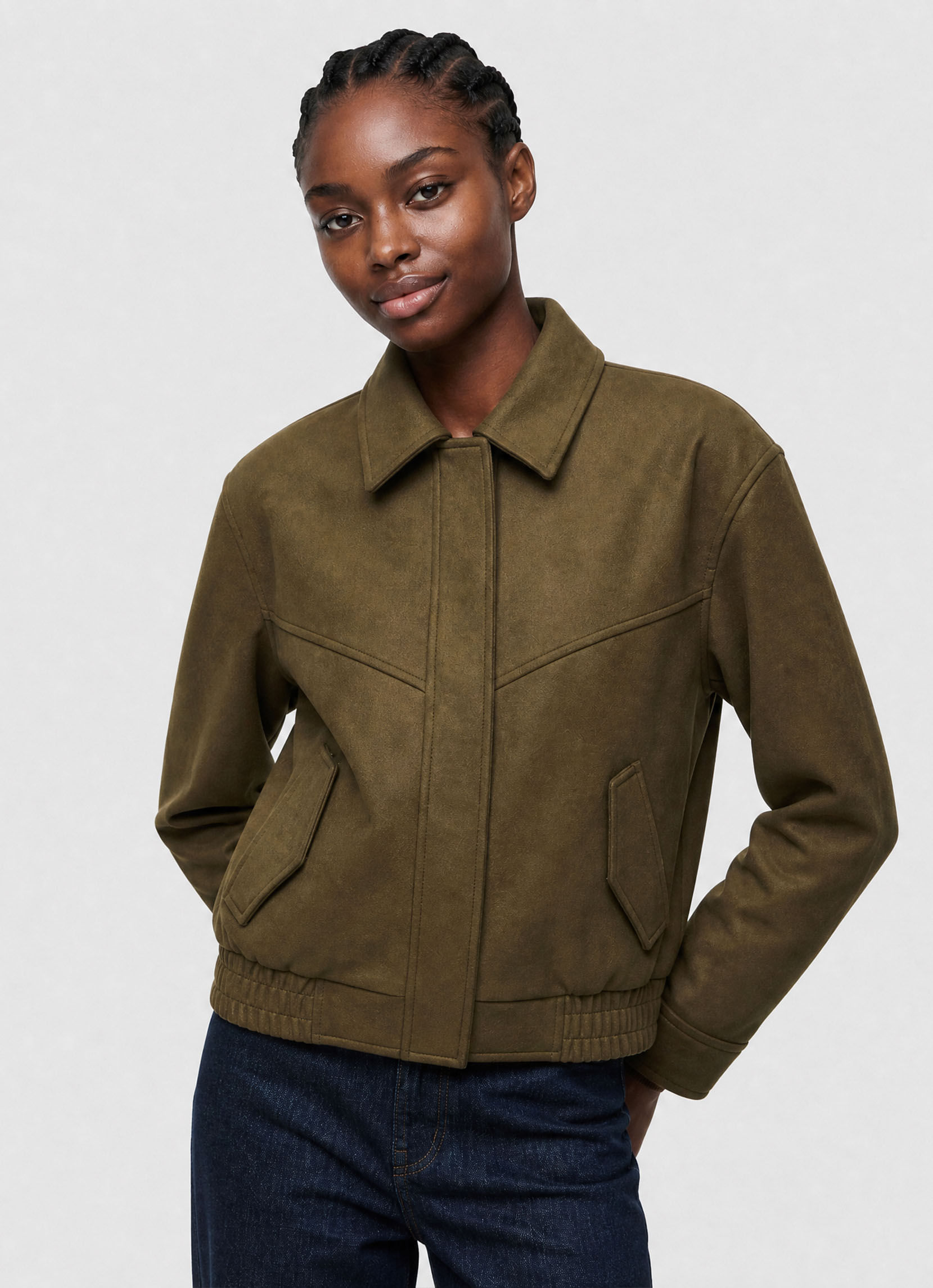 Jaqueta Feminina Bomber Em Suede - Verde