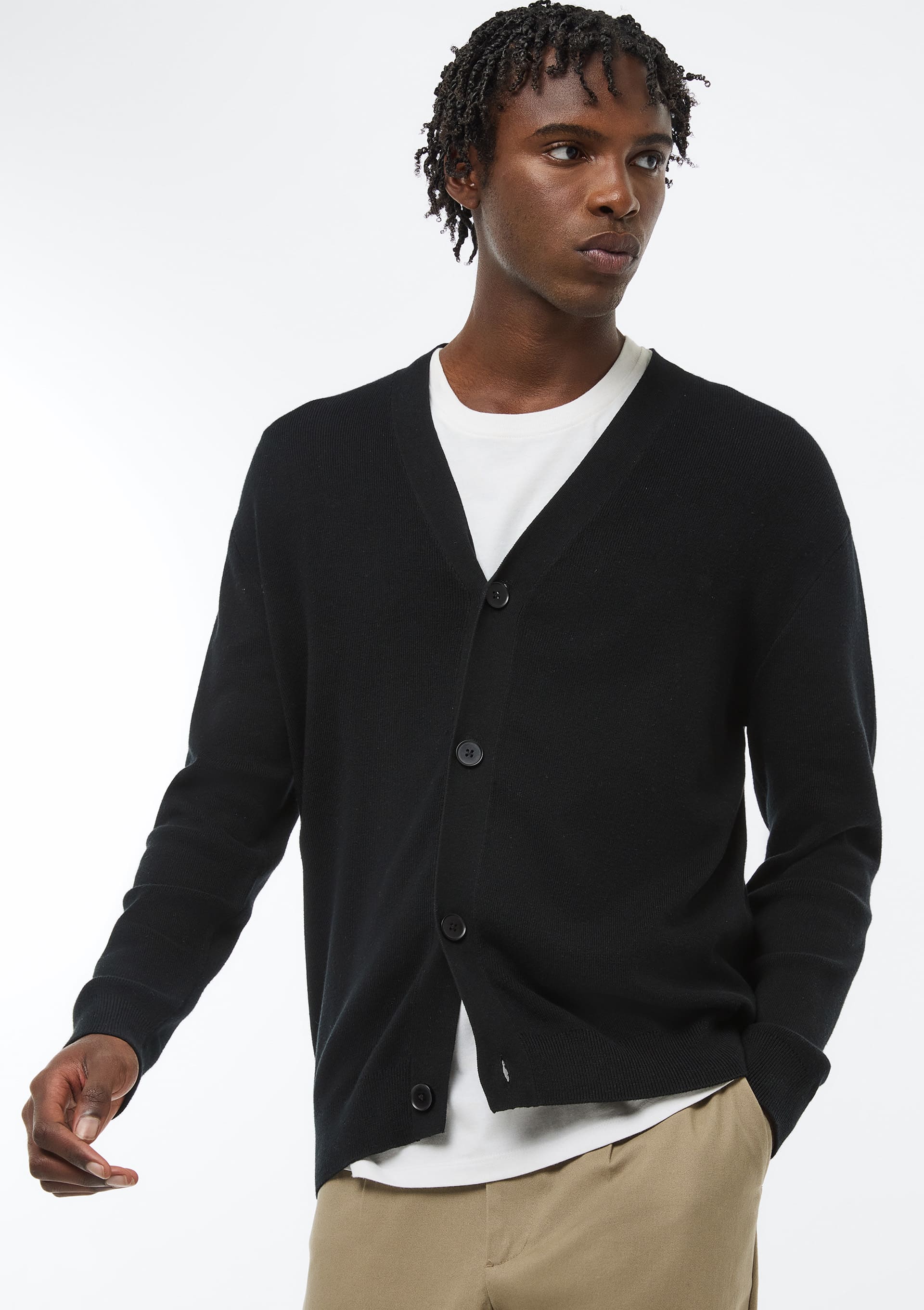  ブラック ジャージL SLIM KNIT TT　O5824 Cardigan Masculino Em Tricô Full Needle - Preto